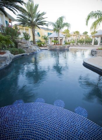 Elaborate pool and water relaxing area